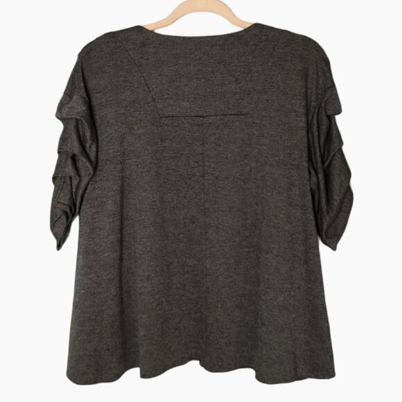 Allen B by Allen Schwartz Womens Gray Open Front Cardigan M Ruffle Sleeve Detail - Picture 2 of 6